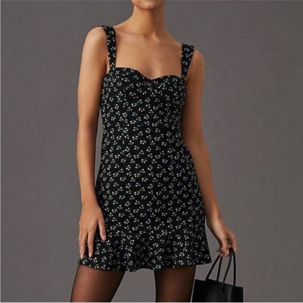 Anthropologie Hutch Ditsy Floral Black Sweetheart Corset Mini Dress NWT Size XL